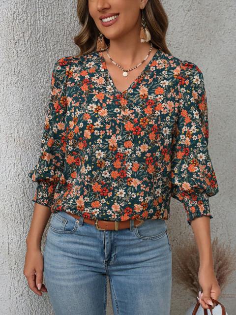 Women's Casual Ditsy Floral Long Sleeve Shirt Fall Women Shirts Teacher Clothes Date Night Dress