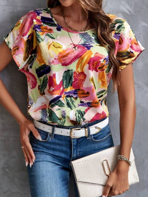 Allover Print Batwing Sleeve Blouse