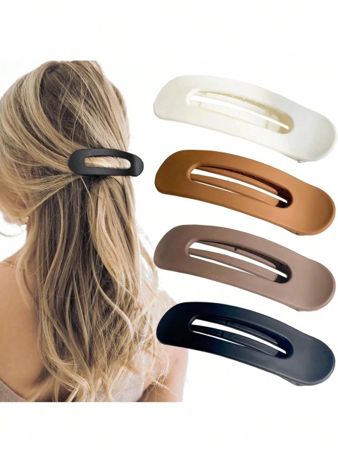 Women's 4-Piece Non-Slip Plastic Hair Clips Set in Black, White, Khaki, and Brown