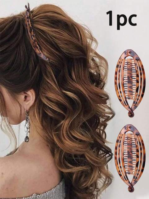 Leopard Print Claw Hair Clip Variety Set: Banana, Tortoiseshell, Flat Bean, Ponytail Clips