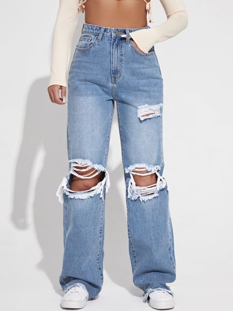 Women's SummerRipped Cutout Wide Leg Jeans
