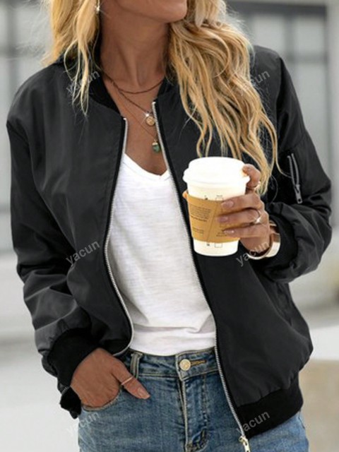 Women Fashion Baseball Collar Zip Jacket