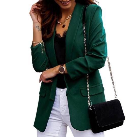 Chic Women's Autumn Blazer - Elegant Lapel Solid Color Long Sleeve Business Jacket