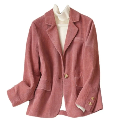  Korean-Inspired Women's Corduroy Blazer - Long Sleeve Casual Office Jacket, Spring/Autumn