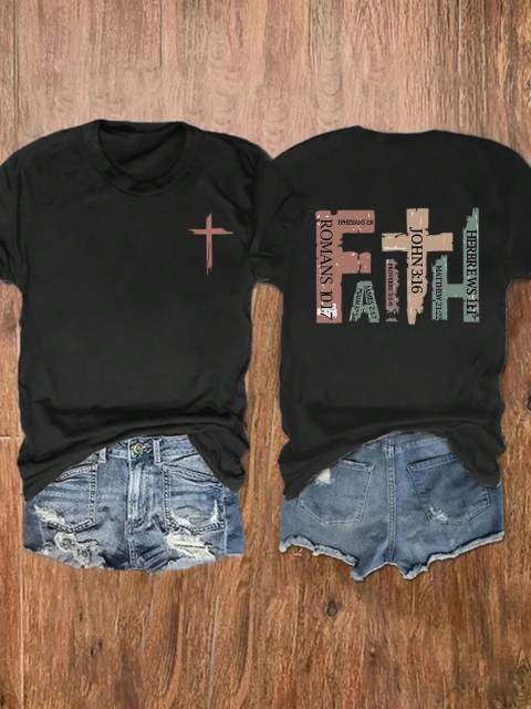Vintage Christian Short-Sleeved Shirt With Bible Verses, Casual  Cross T-Shirt, Pray Mom Round Neck Short-Sleeved T-Shirt