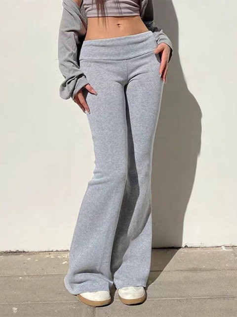 Women Solid Color High Waisted Flare Palazzo Pants