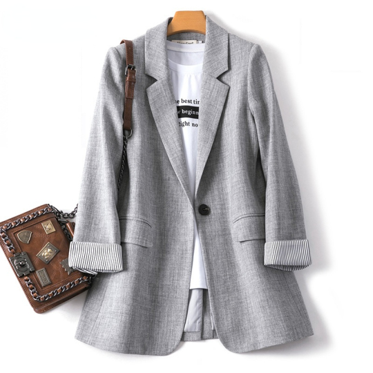 Women's Long Sleeve Plaid Blazer - Casual Office Jacket