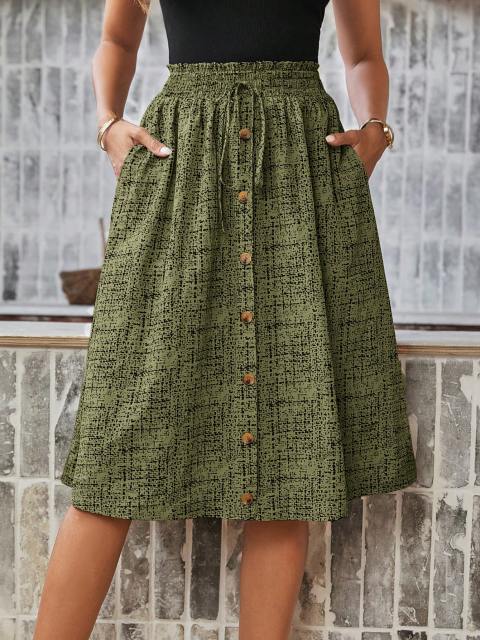 Women High Waisted Elegant Tie Front Single Breasted Long Skirt