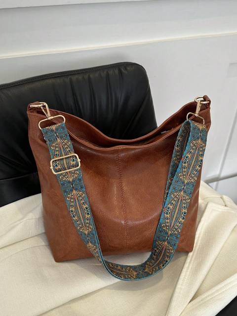 Large Capacity Retro-Inspired PU Leather Bucket Bag - Women's Crossbody & Laptop Tote