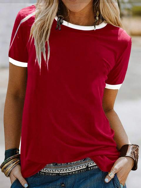 Women's Color Block Simple Daily Short Sleeve T-Shirt