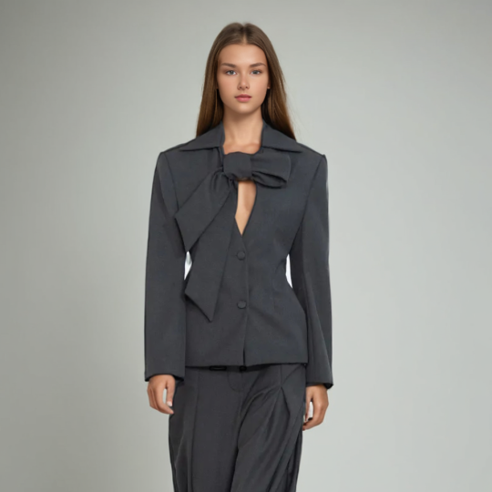 V-Neck Lace-Up Blazer for Women - Stylish Patchwork Design