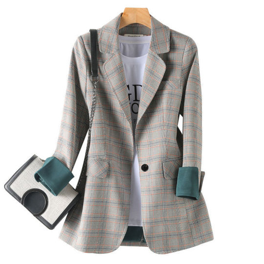 Women's Plaid Business Casual Blazer - Long Sleeve Office Suit