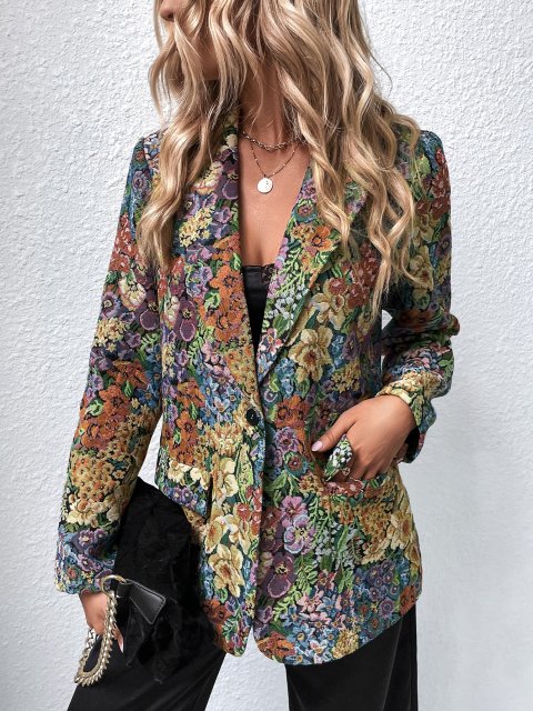Clasi Allover Floral Print Single Button Blazer