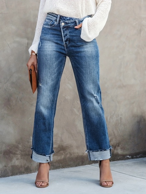 Plus Size Women's Distressed Hem Jeans