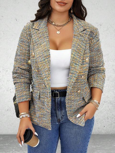 Frenchy Plus Size Casual Lapel Collar Button Front Blazer Jacket