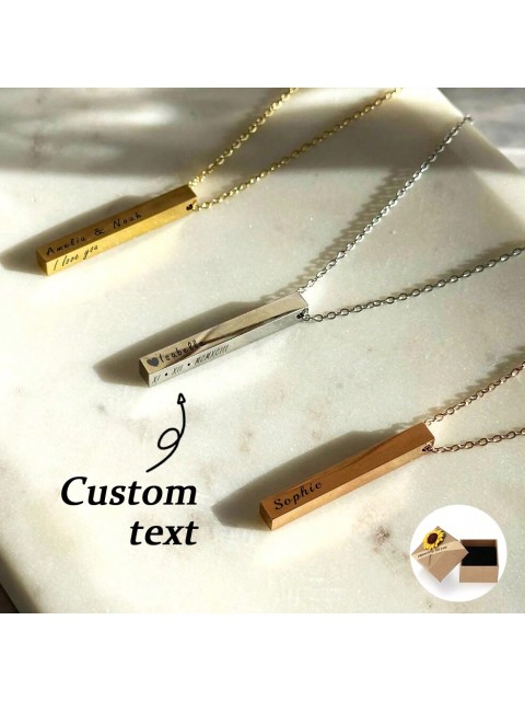 Personalized Vertical Bar Necklace for Women - Custom Engraved in Gold, Silver, or Rose Gold | Perfect for Bridal and Bridesmaid Gifts
