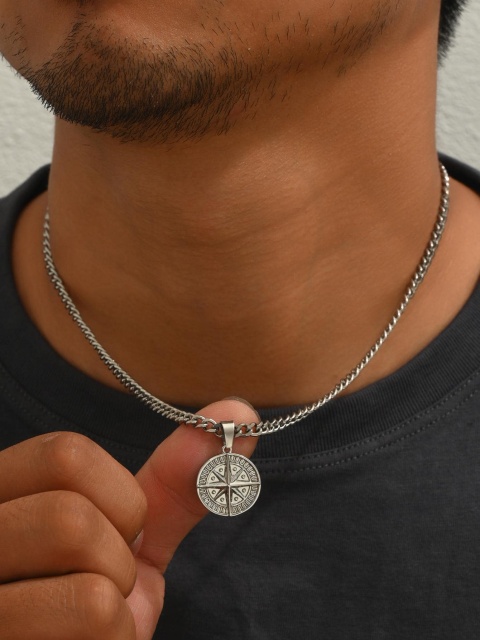 1pc Punk Compass Pendant Men's Necklace Hip Hop Jewelry