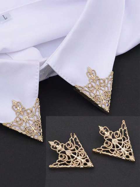 2pcs/Set Unisex Fashionable Vintage V-Shaped Hollow Out Shirt Collar Clip Pin Brooch, Suitable For Daily And Party Wear