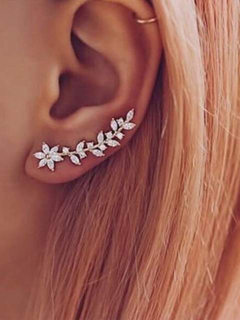 Luxury Copper Climbing Flower & Leaf Earrings Set