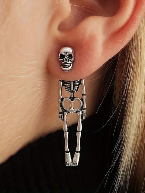 1pair Unique Detachable Realistic Human Skull Skeleton Earrings For Women, Perfect For Halloween Parties