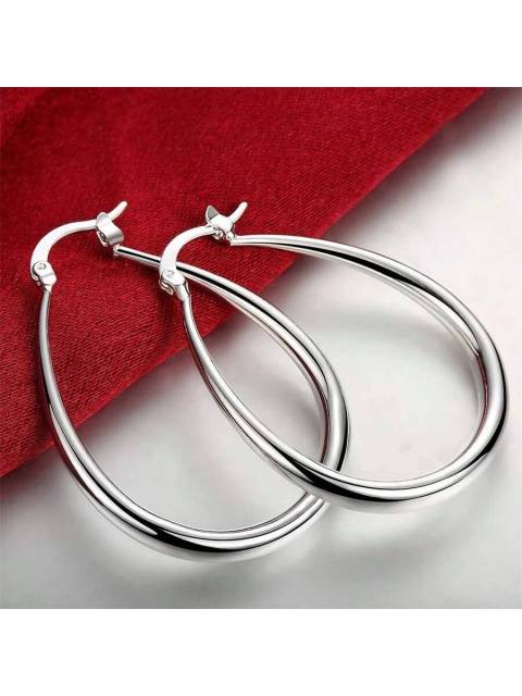 1pc 925 Sterling Silver 30mm Smooth Round Large Circle Earrings Women Fashion Party Wedding Accessory Jewelry Festival Gift