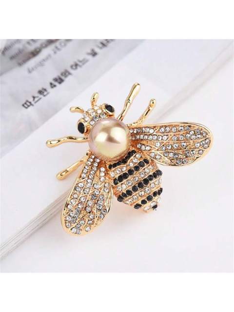1pc Bee Shaped Rhinestone Inlaid Brooch, Suits, Evening Dress Accessory, Insect Lapel Pin