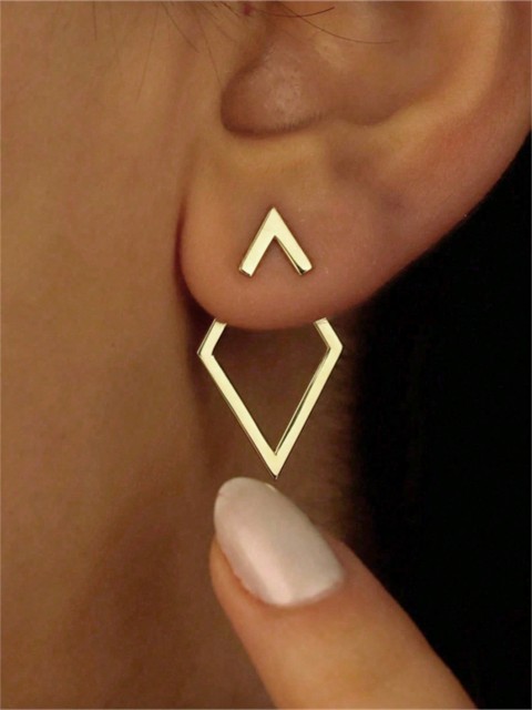 1pair Metallic Geometric Diamond Shaped Arrow Dangle Earrings, Two Way Wearing Design For Women