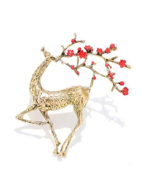 1pc Retro Stylish Golden Elk Deer Brooch For Women, Clothes/Bag Accessory