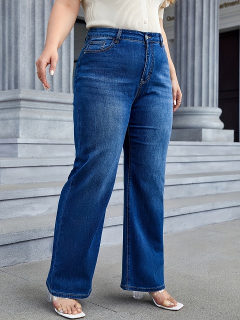 Plus Size Women's High Waist Wide Leg Jeans – Ultra-Comfortable Super Stretch Denim
