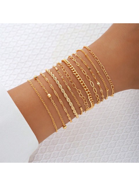 11pcs Simple Chain Bracelets Set, Ideal For Ladies To Wear For Any Occasion Including Holidays And Dates