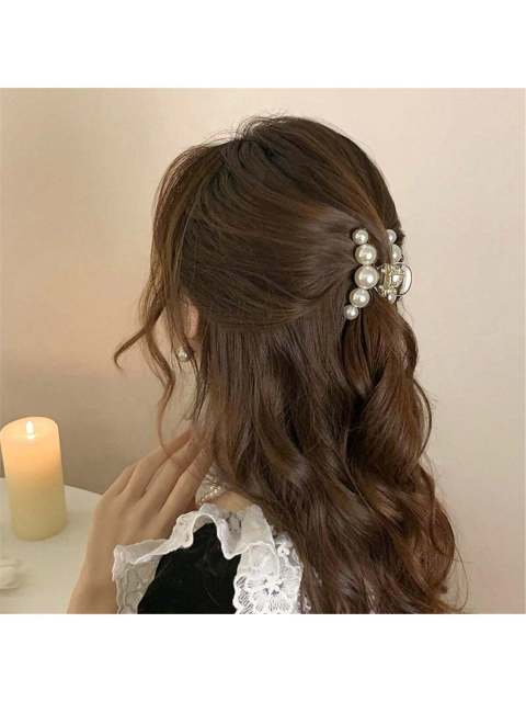 1pc Female Faux White Pearl Decorative Hair Clip, Hair Claw, Cute, Suitable For Ladies And Girls
