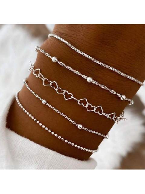 5pcs European And American Style Alloy Beads & Chain Bracelet Set For Women