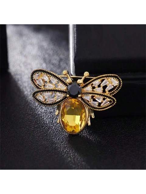 1pc Fashionable Rhinestone & Gemstone Decor Hollow Out Bee Insect Brooch, Suit Accessory Pin