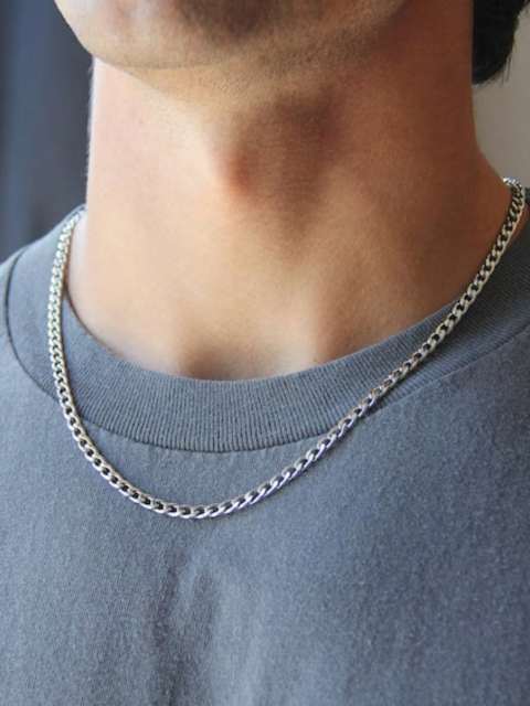 1pc Silver 4mm Curb Chain Necklace For Men, Stainless Steel Water Safe Non Tarnish Chain, Simple Silver Men's Chain