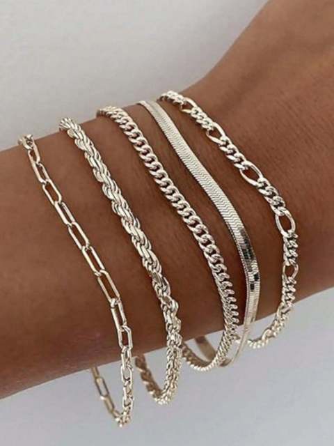 5pcs New Fashion Material Waterproof Tarnish Resistant Twisted, Snake & Beaded Chain Bracelet Set, Perfect For Women's Daily Wear, Party Dressing And Gift Giving