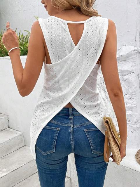  Cut Out Wrap Cross Wrap Back Asymmetrical Hem Tank Top