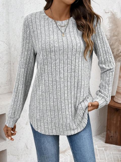  Women's Athleisure Sportswear Sweatshirt, Basic Style, Round Neck, Asymmetrical Hem, Fleece Lined, Waffle Texture Fabric, Comfortable Fit, Suitable For Running, Biking, Jogging Or Basketball