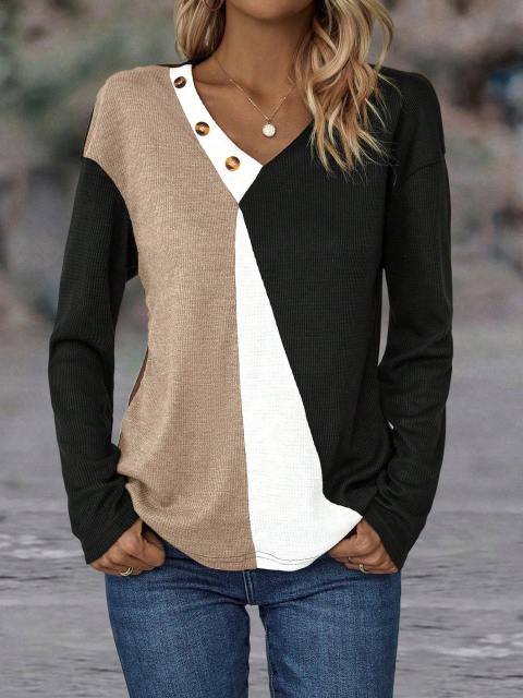 Colorblock Button Detail Drop Shoulder Tee