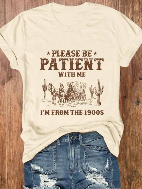 Vintage 1900s Style Comfortable Short Sleeve T-Shirt, Retro Round Neck