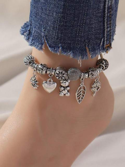 Elegant Dreamcatcher Flower Heart Anklet & Bracelet Set
