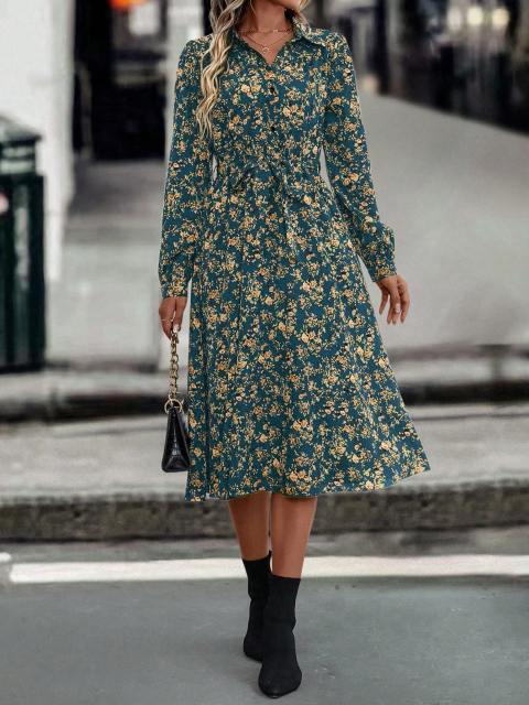 Clasi Casual Ditsy Floral Button Front Shirt Dress, Autumn