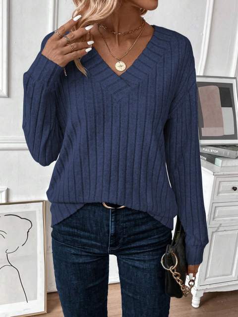  V-Neck Drop Shoulder Sleeve Sweatshirt