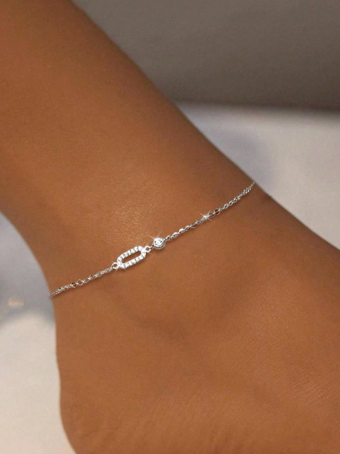 1pc 925 Sterling Silver Minimalist Cubic Zirconia Geometric Square Anklet, Elegant High-End Trendy Anklet Jewelry Gift