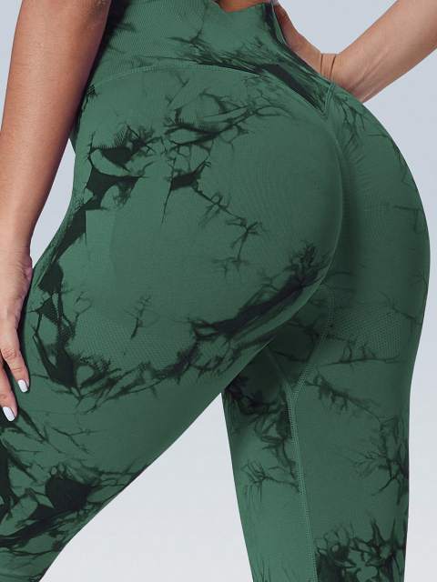 Tie Dye Yoga Contour Butt Lifting Scrunch Leggings For Women Workout Seamless High Waisted Tummy Control Compress Athletic Pants