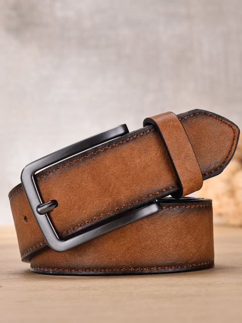 Men's Vintage Brown Square Buckle Belt - Casual PU Leather Waist Belt