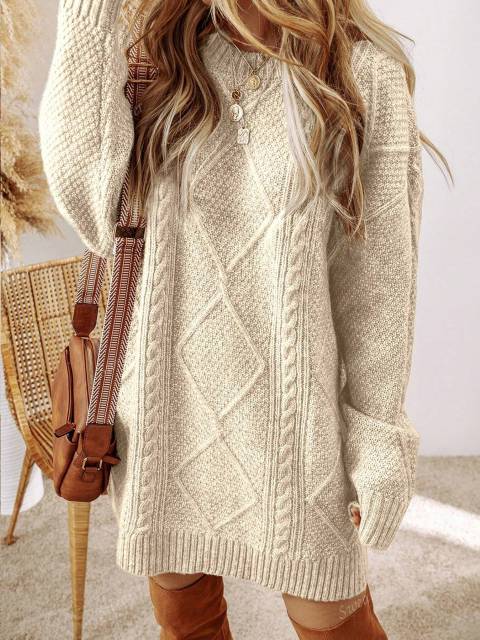 Apricot Cable-Knit Mini Dress for Women