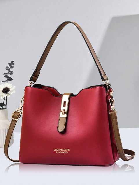 Burgundy Grace Multi-Pocket PU Leather Handbag
