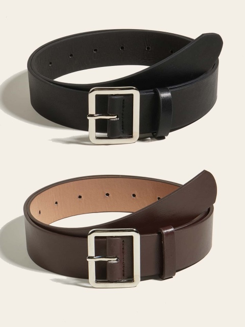2-Piece Set Multicolor Leather Waist Belt with Silver Tone Square Buckle - Casual Style