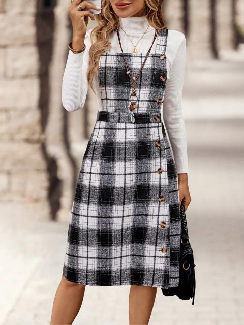 Autumn Breeze Plaid Pinafore Dress for Women