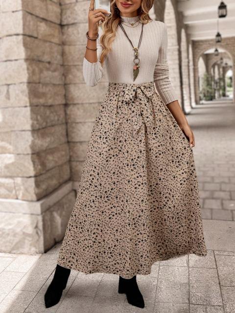 Ditsy Floral Geometric Print A-Line Maxi Dress